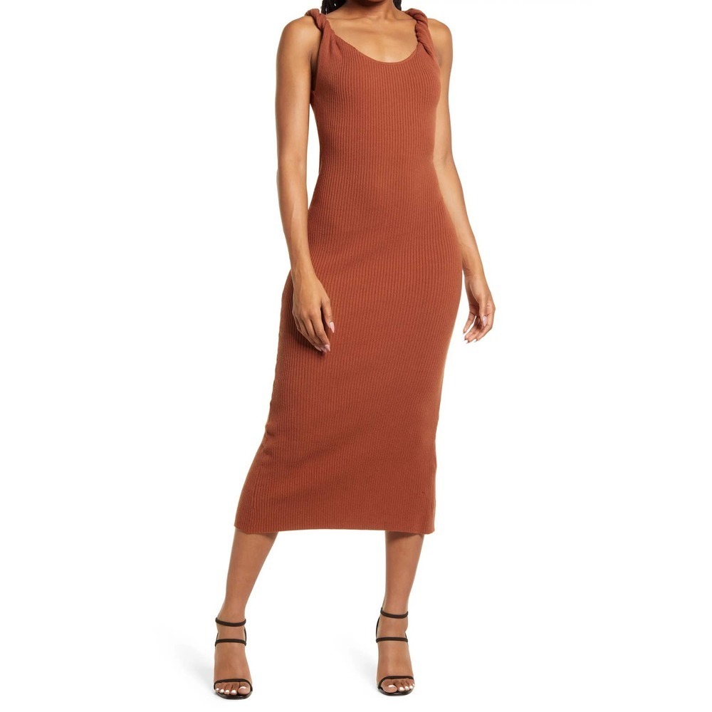 Good American Twisted Sleeve Rib Midi Sweater Dress Size 5/6 (2XL/3XL)